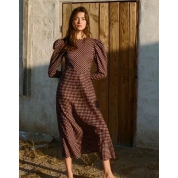 Doen Dresses & Skirts - DOEN Sz S Small Vittoria Dress Puff Long Sleeve Midi Harbor Medallion Blue Fall